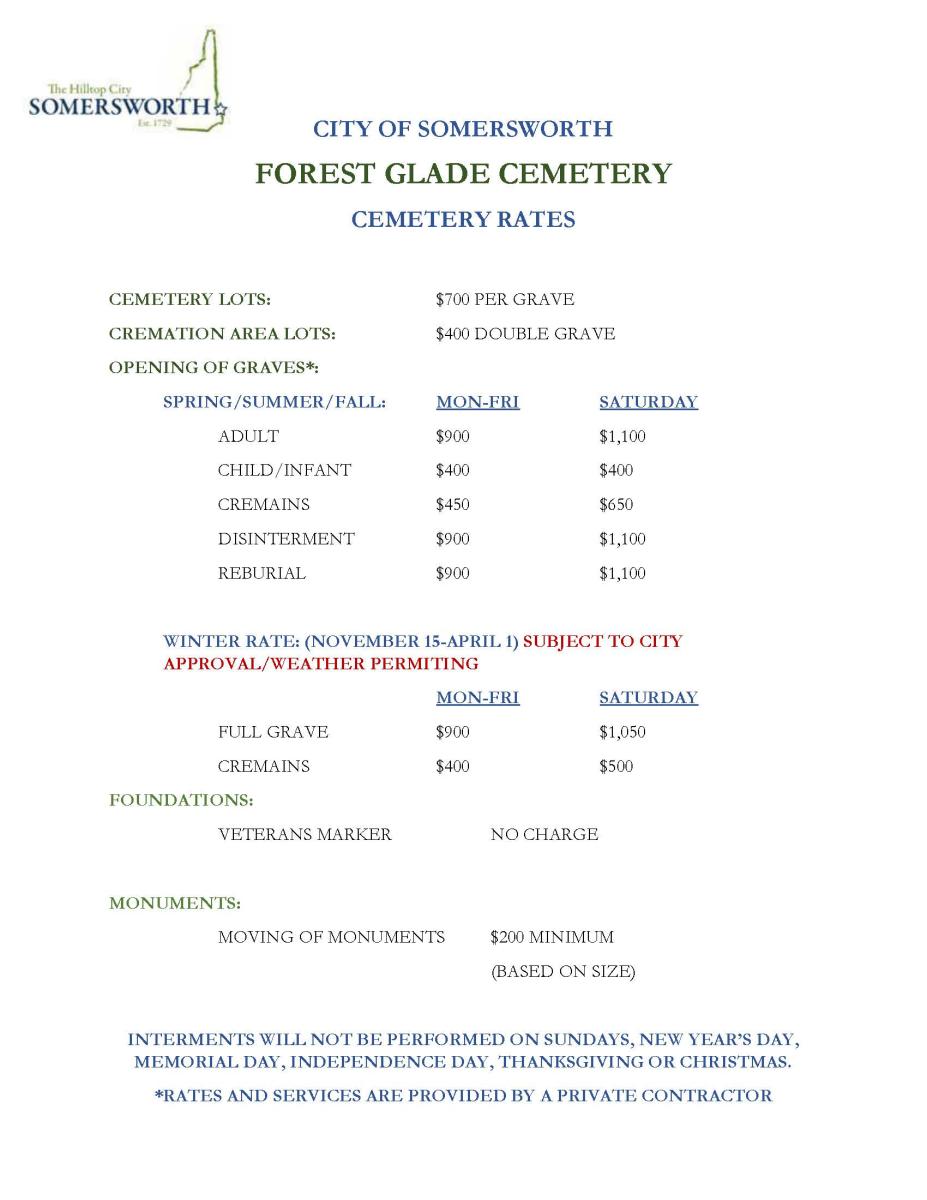 Forest Glade Cemetery Rates