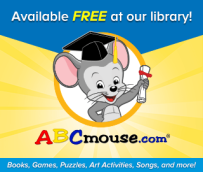 ABCmouse.com available free at our library with image of cartoon mouse